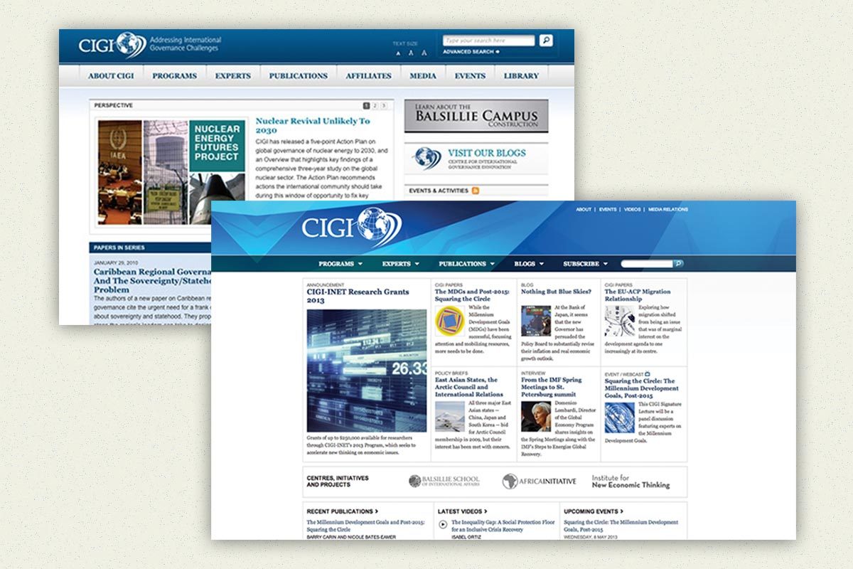 A sample of CIGI's confusing old website