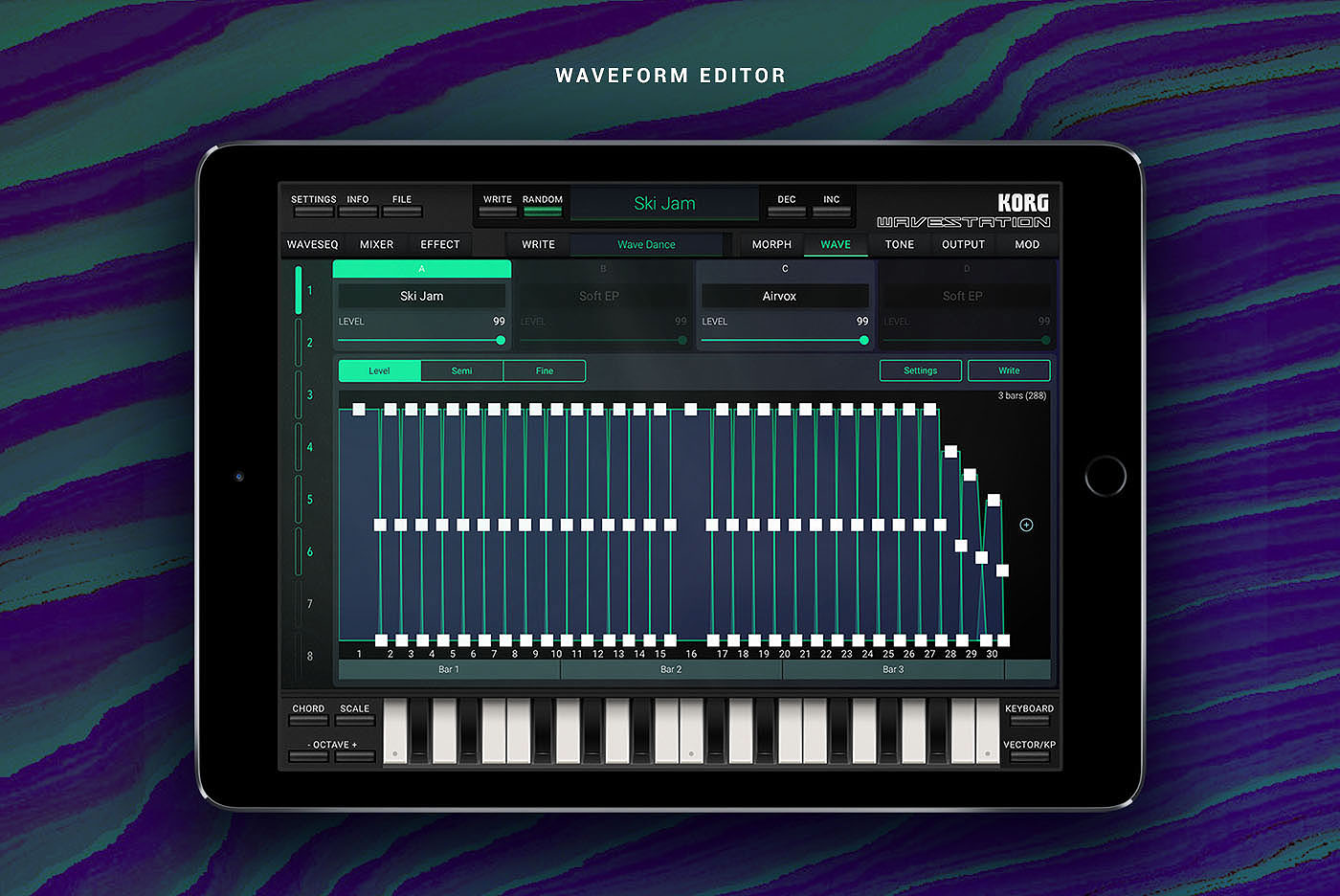 Waveform editor controls playback behavior per step