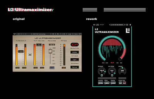 L2 Ultramaximizer: original vertical slider layout vs. the redesigned circular arc meter